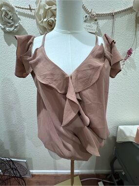 Charming Charlie Blush Cold-Shoulder Ruffle Camisole